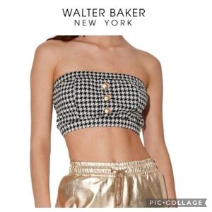 Walter Baker Houndstooth Bandeau Cropped Top black white size M NWT $118